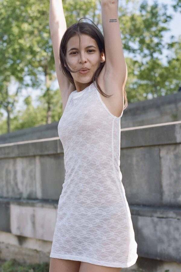 White see-through flowery Calais lace mini dress  Maisoncleo