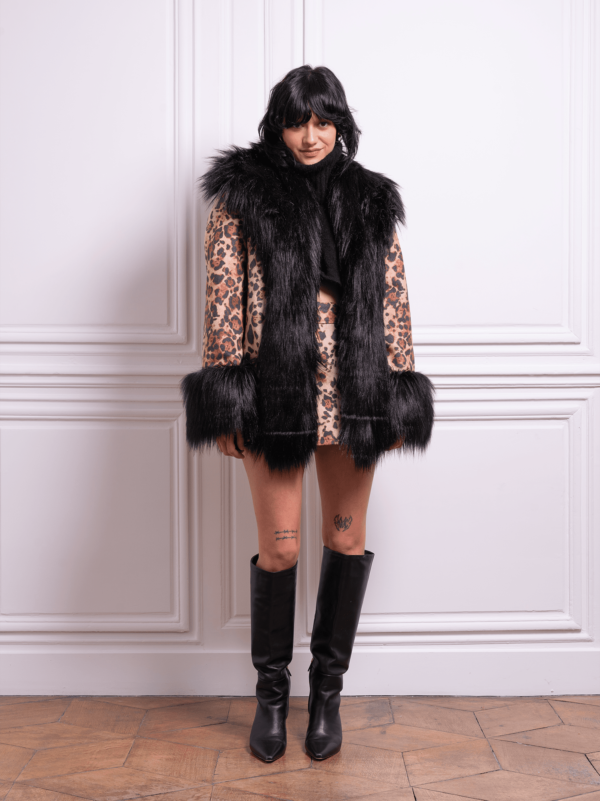 CHLOE léopard soft wool black fake fur coat – Maisoncleo