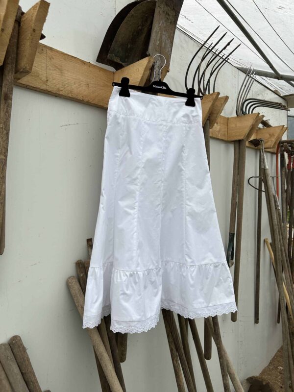 White Cotton English Embroidered Flared Mid-Length Skirt