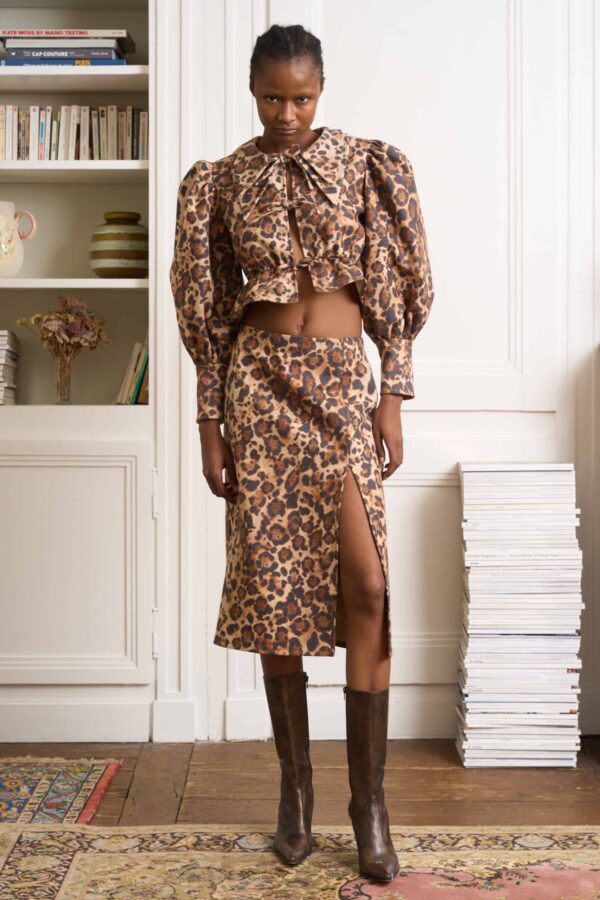 YASHA Leopard Mid-Length Wool Blend slit Skirt – Maisoncleo