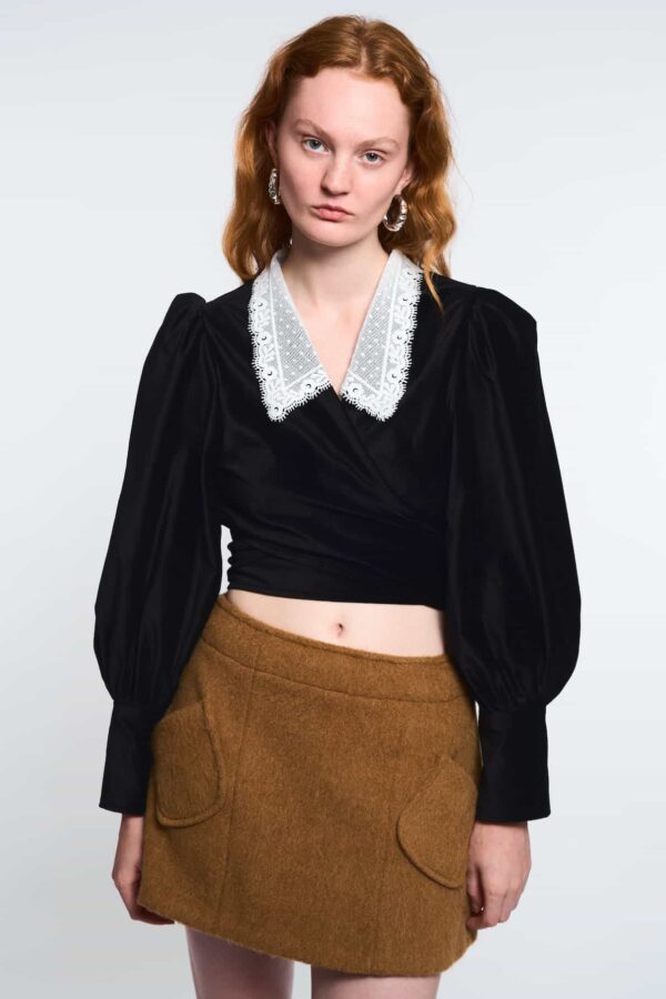 LA POUPETTE RUNWAY LOOK 5 – Black Velvet Wrap Julie Blouse with