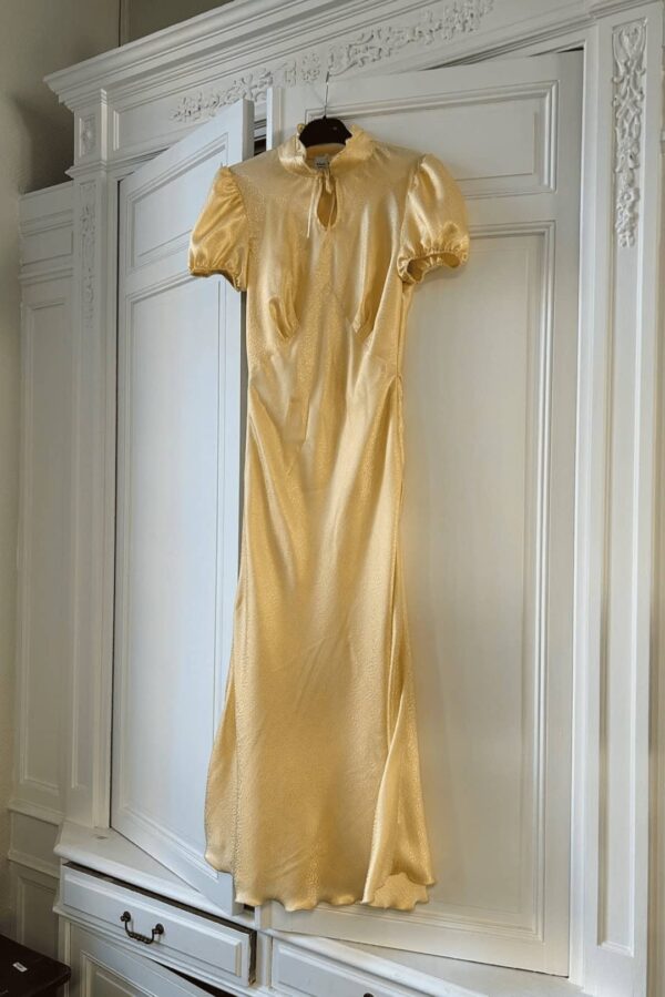 slim fit dress slacks Long Sleeve Satin Slip Dress in Golden Beige – Hijabglamour
