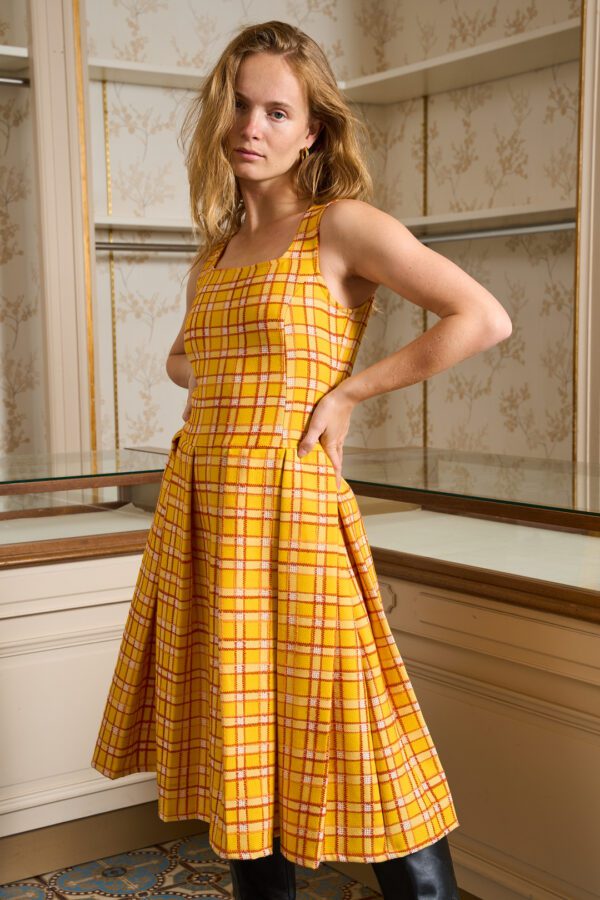 yellow tweed dress Mini / Orange For Women adorned with gold Tia Tweed Boucl Sheath Mini