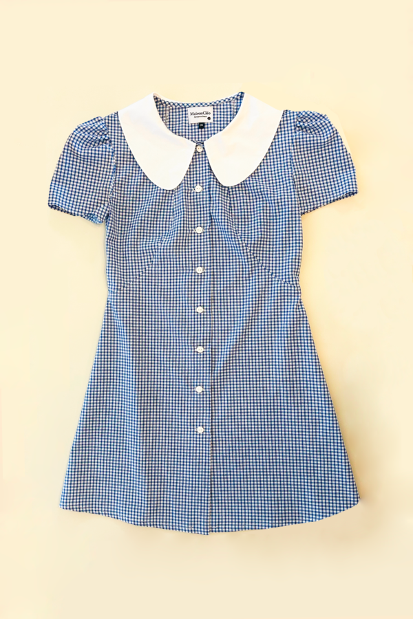 long white dress with blue flowers NOMA DUSKY BLUE PETER PAN COLLAR DROP WAIST DRESS [FINAL SALE] – Luibelle