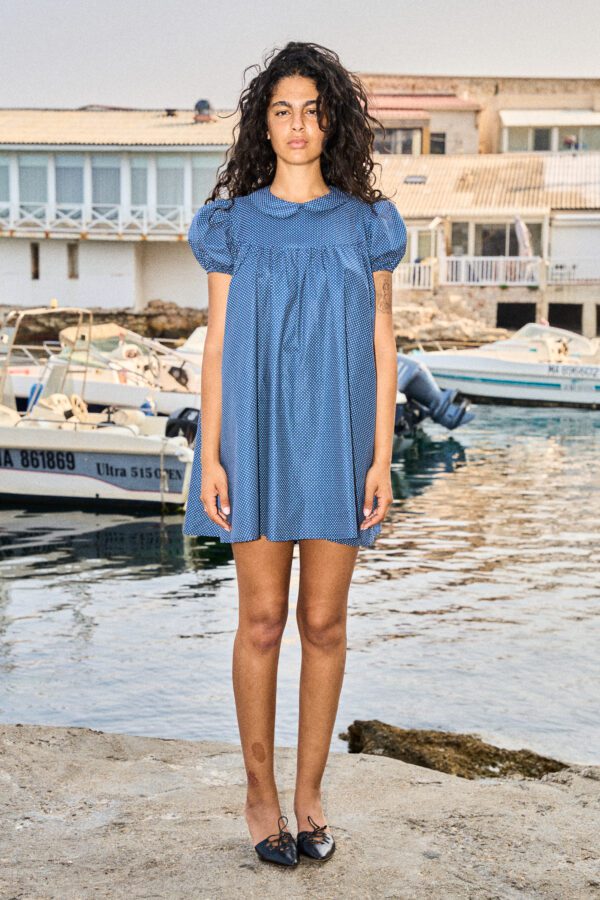 princess polly baby blue dress LA GÂTÉE – Janie navy blue polka dot cotton babydoll dress – Maisoncleo