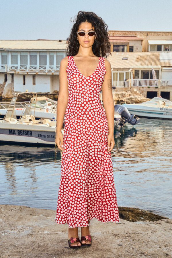 LA GTE Red polka dot long fluid dress Maisoncleo LA GTE Red polka dot long fluid dress Maisoncleo
