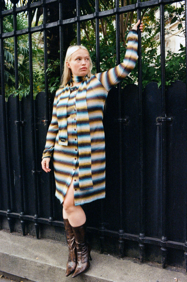 2 in 1 knitted multicolor striped buttoned dress and cardigan Maisoncleo 2 in 1 knitted multicolor striped buttoned dress and cardigan Maisoncleo