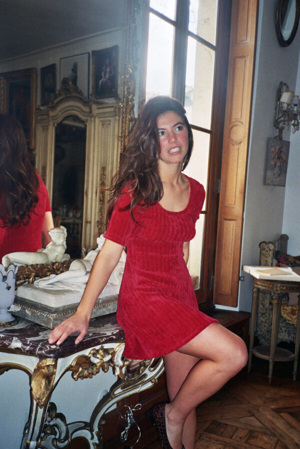 Raspberry red babydoll chenille IRIS flared dress – Maisoncleo